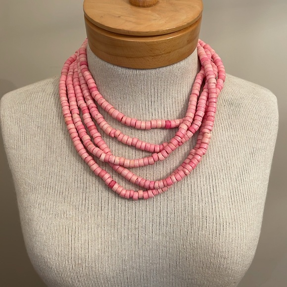 VTG Gerda Lynggaard Monies 5-Strand Dyed Pink Horn Bone Beads Runway Necklace - Picture 13 of 17